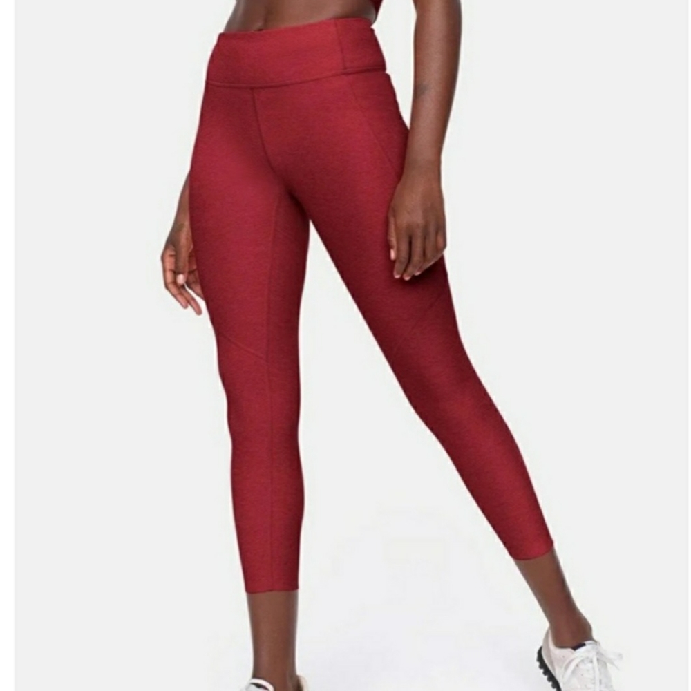 Outdoor Voices Warmup 3/4 Heathered Deep Red Leggings Small Activewear Yoga Gym